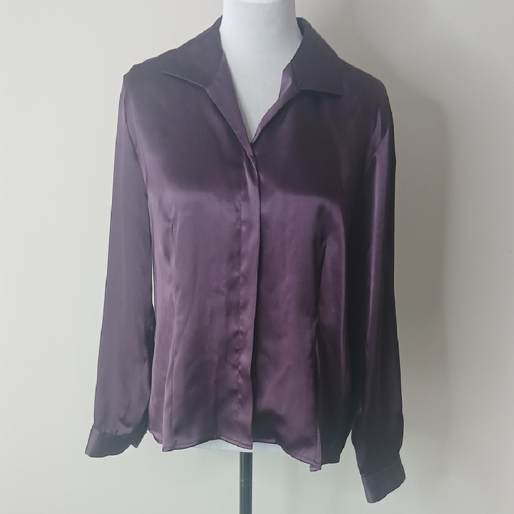 Laura Scott Womens Purple Collard Long Sleeve Button Down Blouse Size P14